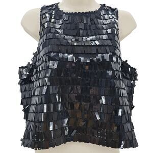 J. Crew Womans size S Crochet Square Sequin Tank Top Black CA836 NEW